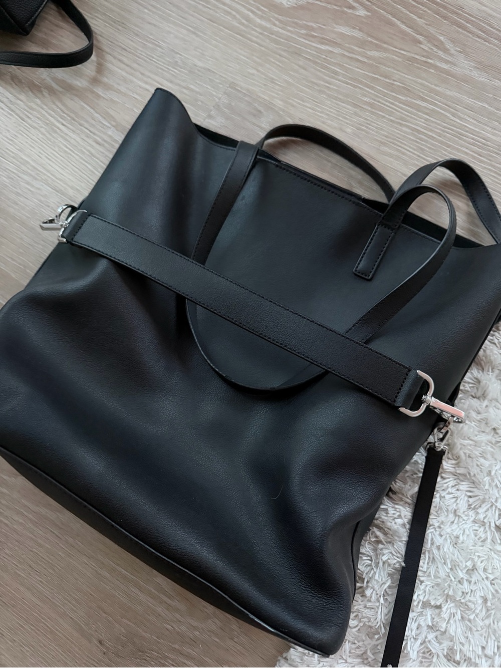 Away Black Leather Tote with Detachable Strap